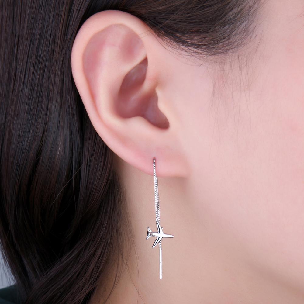 Luxurious Pure S925 Silver Airplane Drop and Stud Earrings