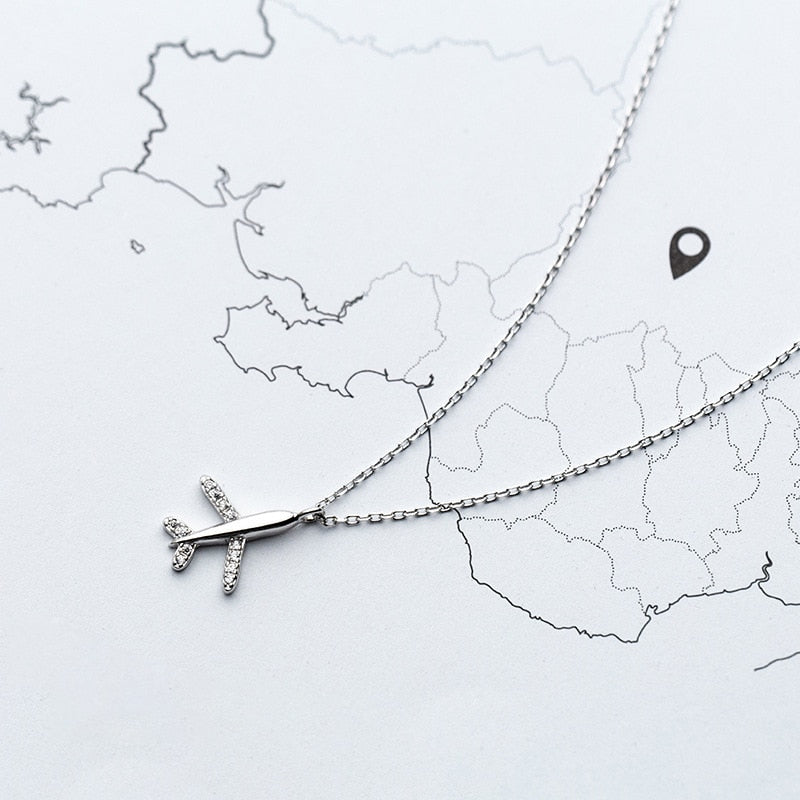 Pure 925 Sterling Silver Airplane Pendant Necklace