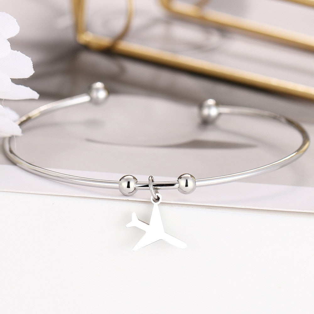 Unique Stainless Steel Open Airplane Bracelet