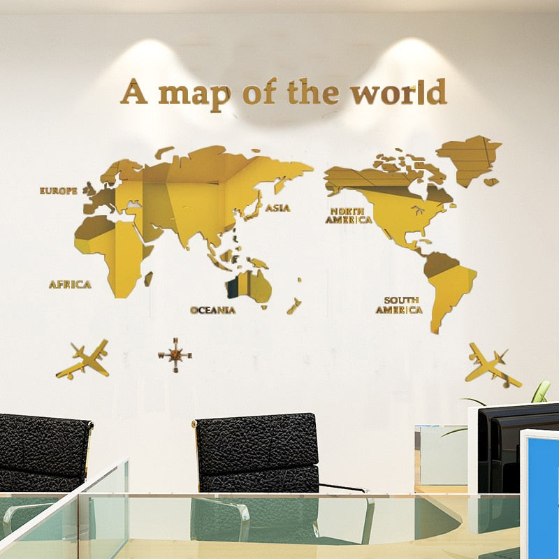 Aviation Crystal 3D World Map Wall Sticker