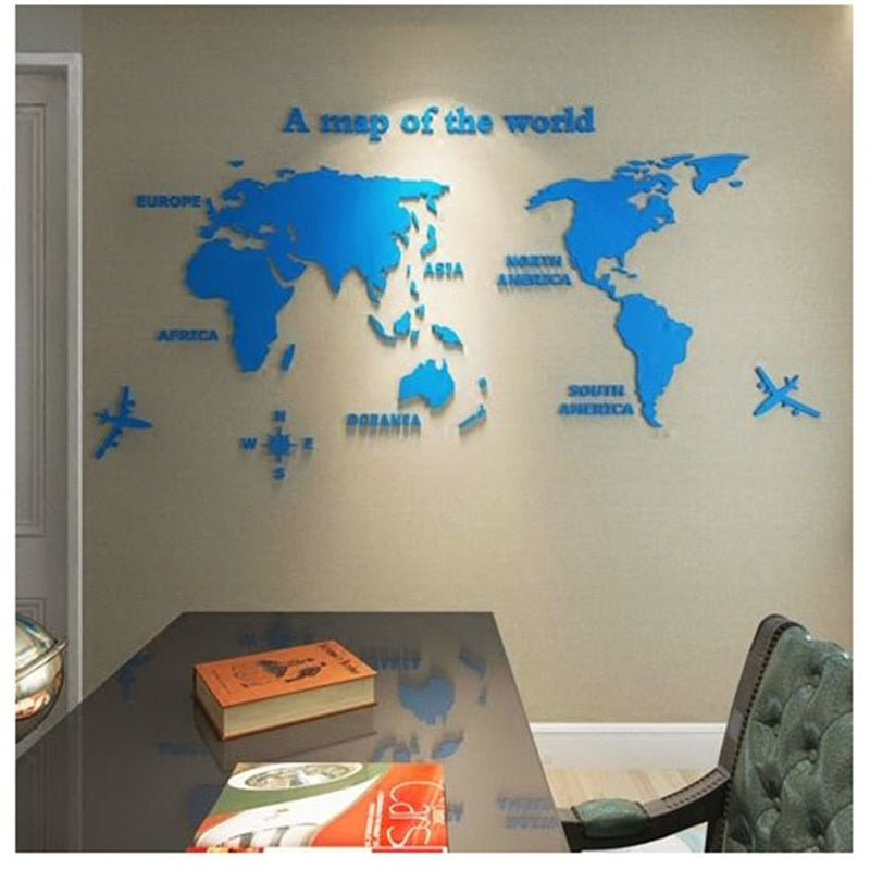 Aviation Crystal 3D World Map Wall Sticker