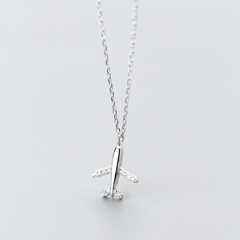 Pure 925 Sterling Silver Airplane Pendant Necklace