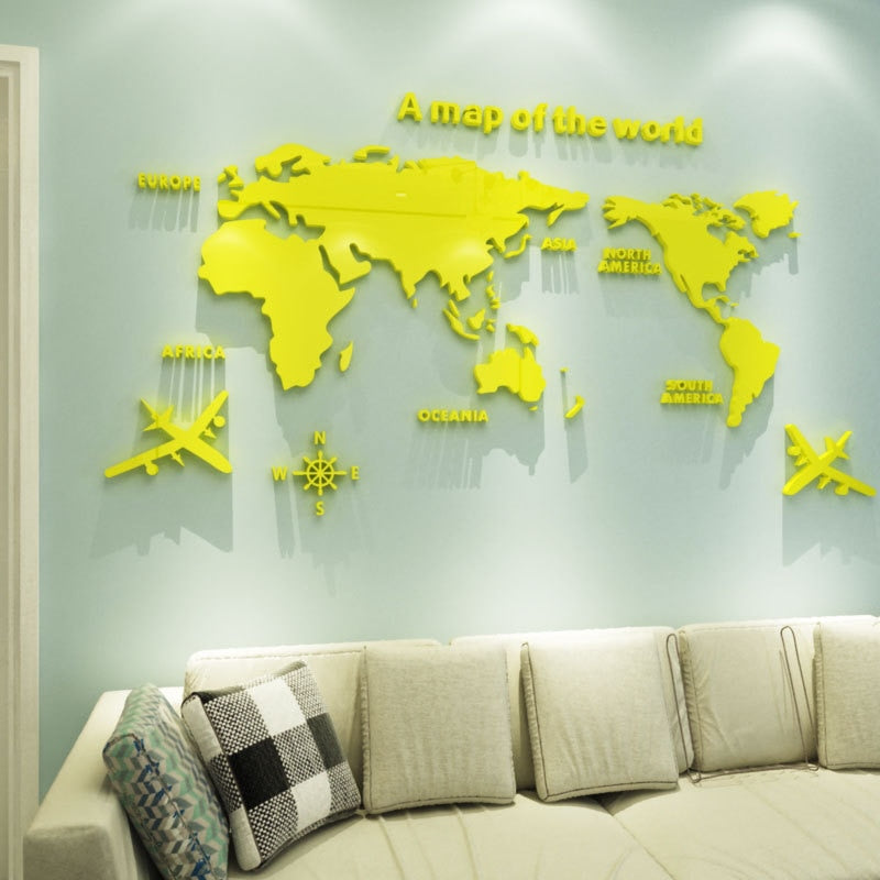 Aviation Crystal 3D World Map Wall Sticker