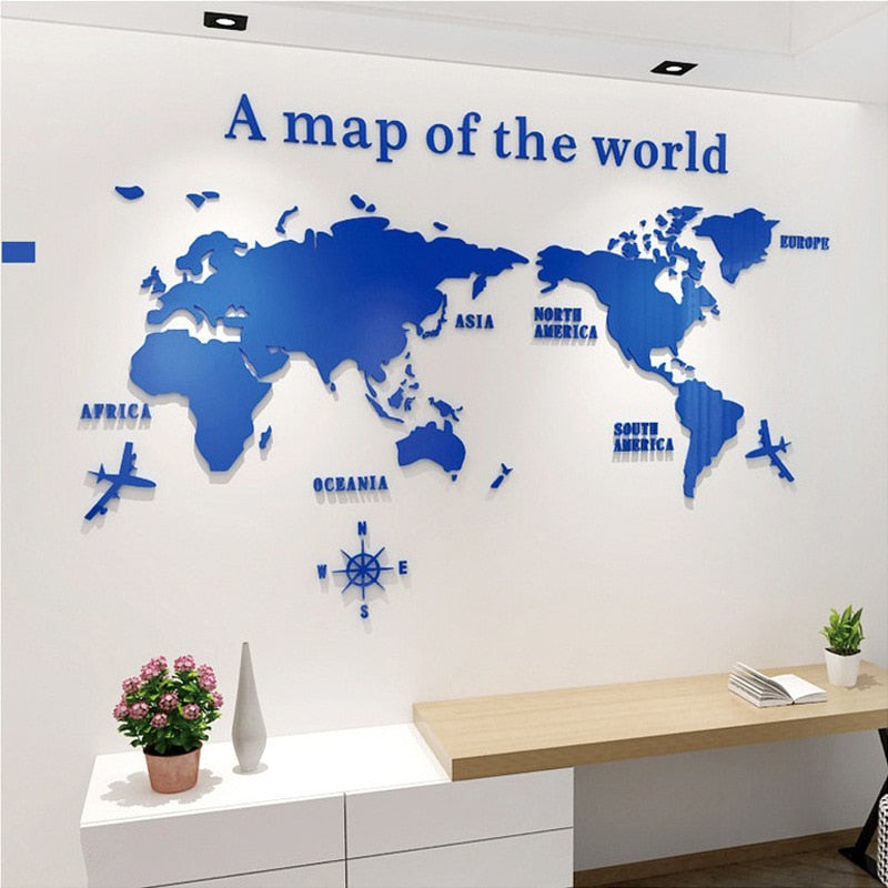 Aviation Crystal 3D World Map Wall Sticker