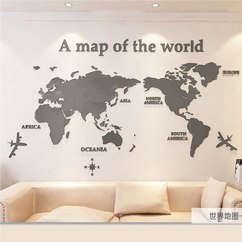 Aviation Crystal 3D World Map Wall Sticker