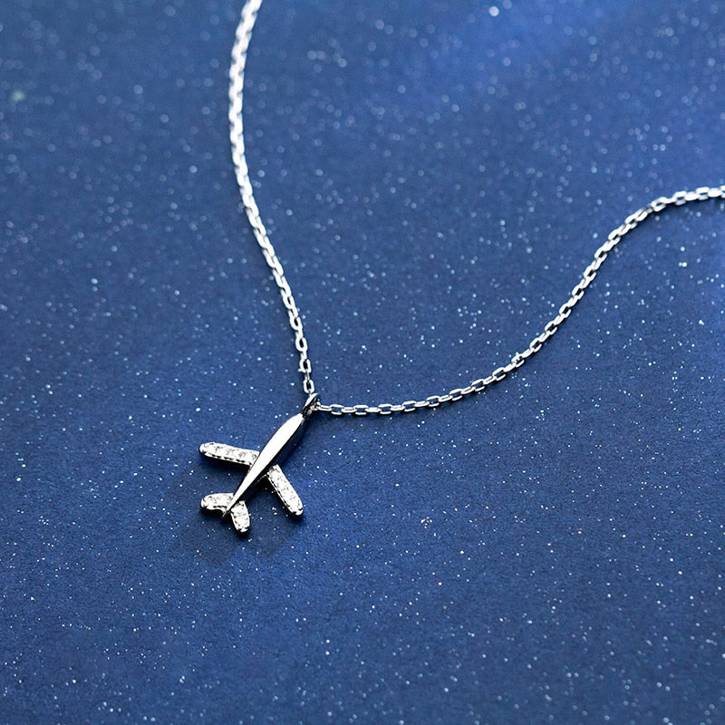 Pure 925 Sterling Silver Airplane Pendant Necklace