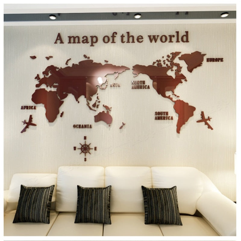 Aviation Crystal 3D World Map Wall Sticker