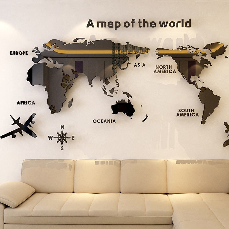 Aviation Crystal 3D World Map Wall Sticker