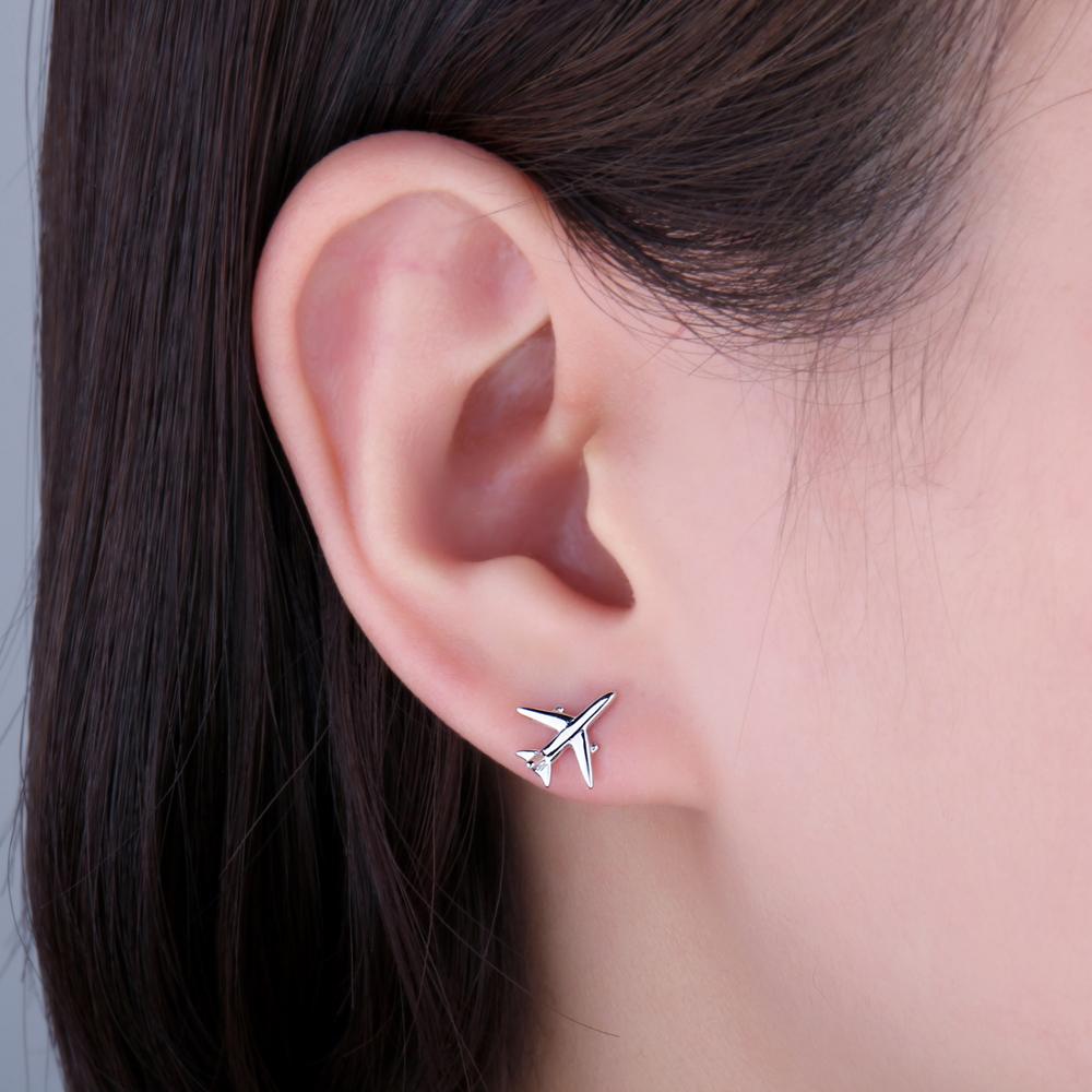 Luxurious Pure S925 Silver Airplane Drop and Stud Earrings