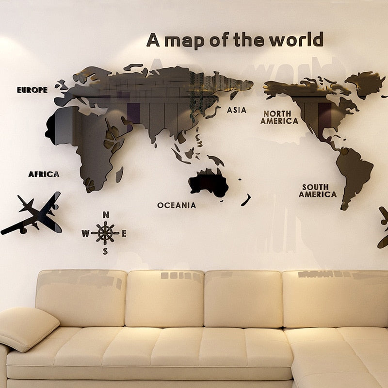 Aviation Crystal 3D World Map Wall Sticker