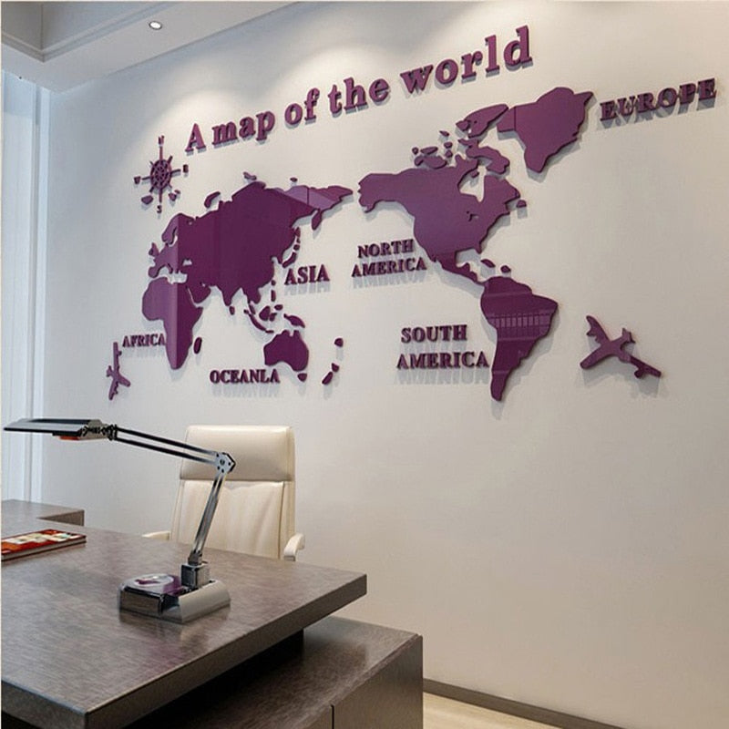 Aviation Crystal 3D World Map Wall Sticker