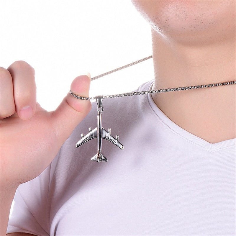 Amazing Detailed Stainless Steel Airplane Necklace