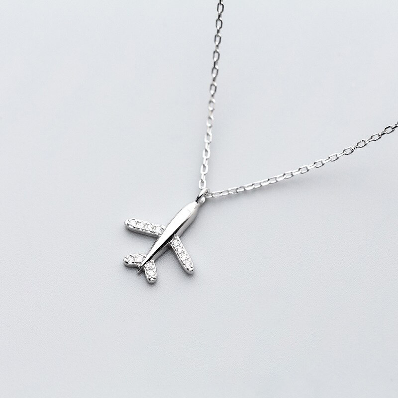 Pure 925 Sterling Silver Airplane Pendant Necklace