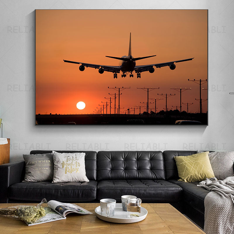 Beautiful Sunset Airplane Canvas