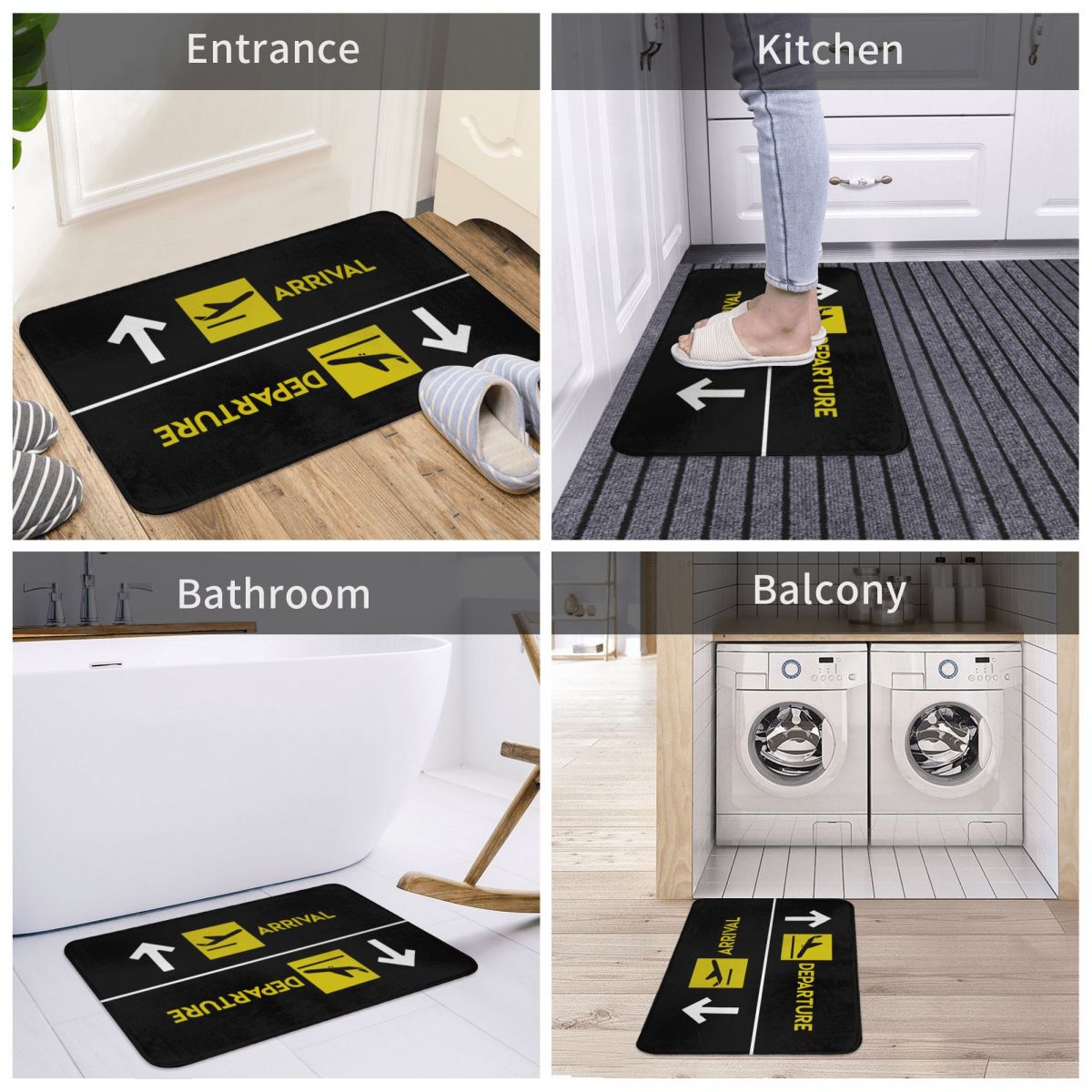 Arrivals and Departures Non-Slip Doormat Rug