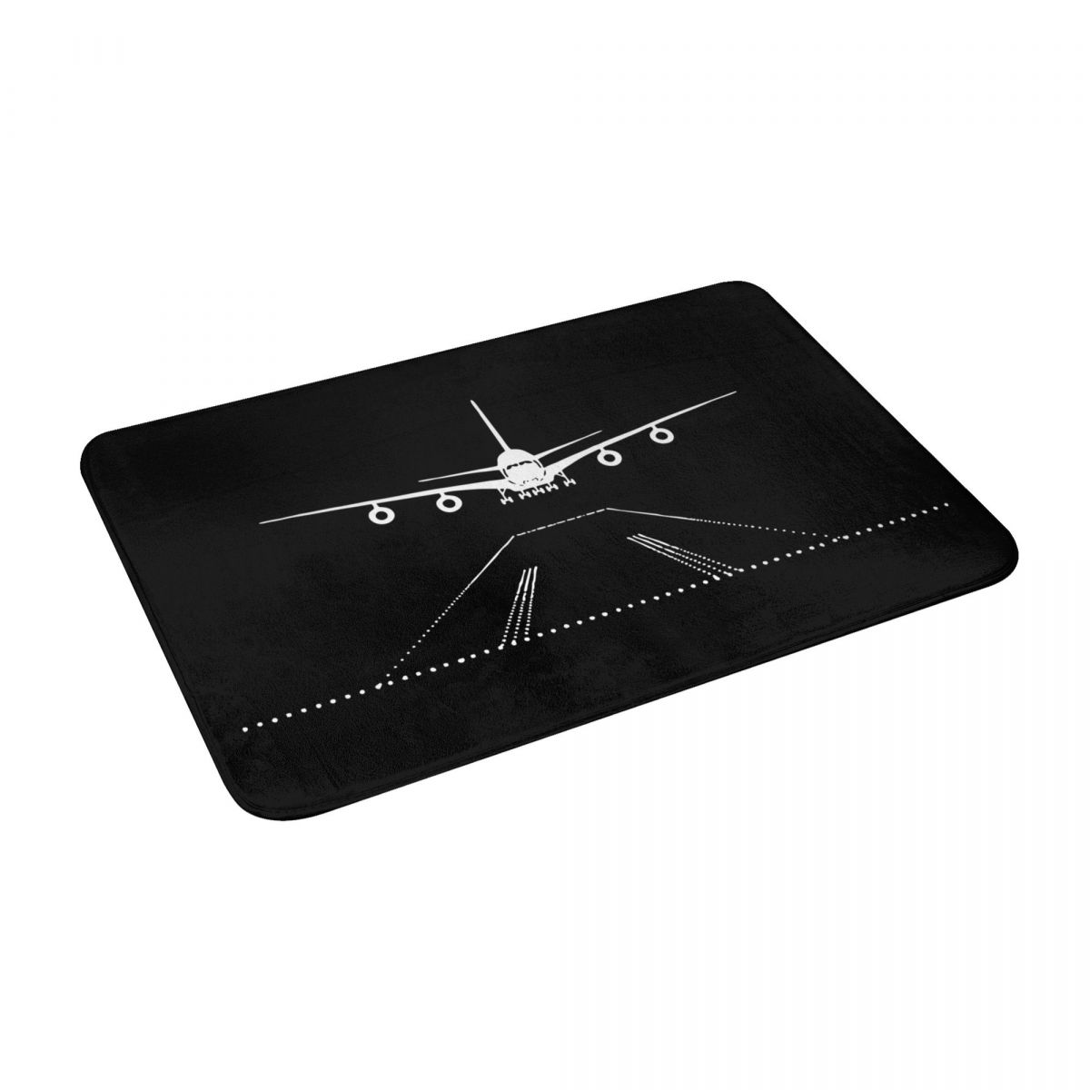 Landing Airplane Black and White Anti-Slip Doormat Rug