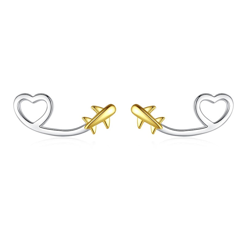 Luxurious 925 Sterling Silver Airplane Themed Earring