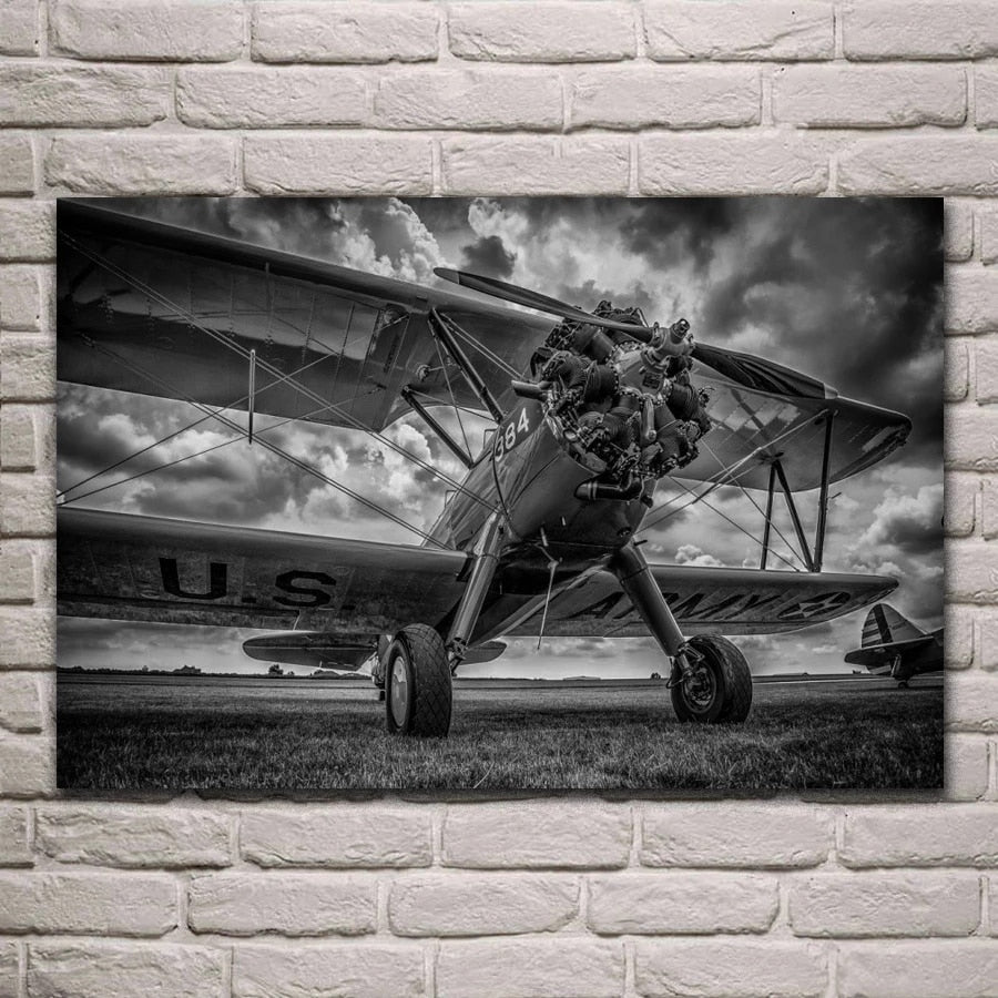 Spectacular Black and White Retro Airplane Canvas