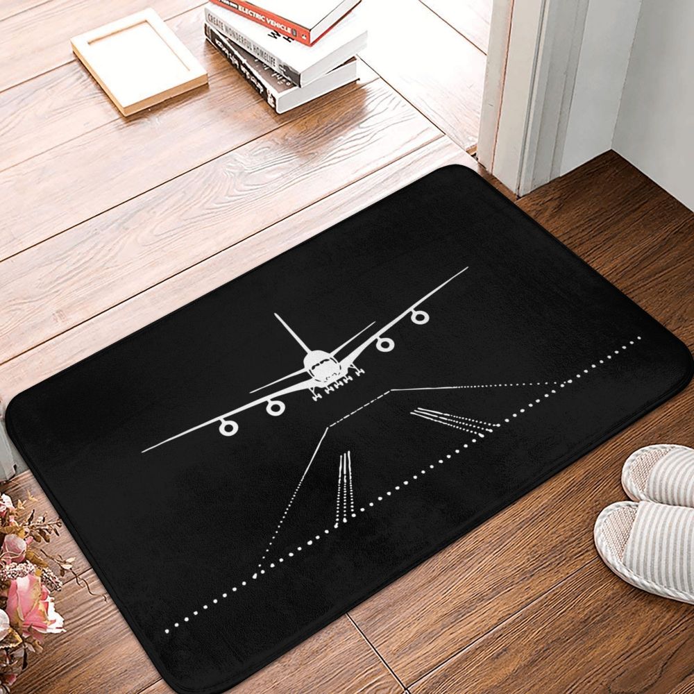 Landing Airplane Black and White Anti-Slip Doormat Rug