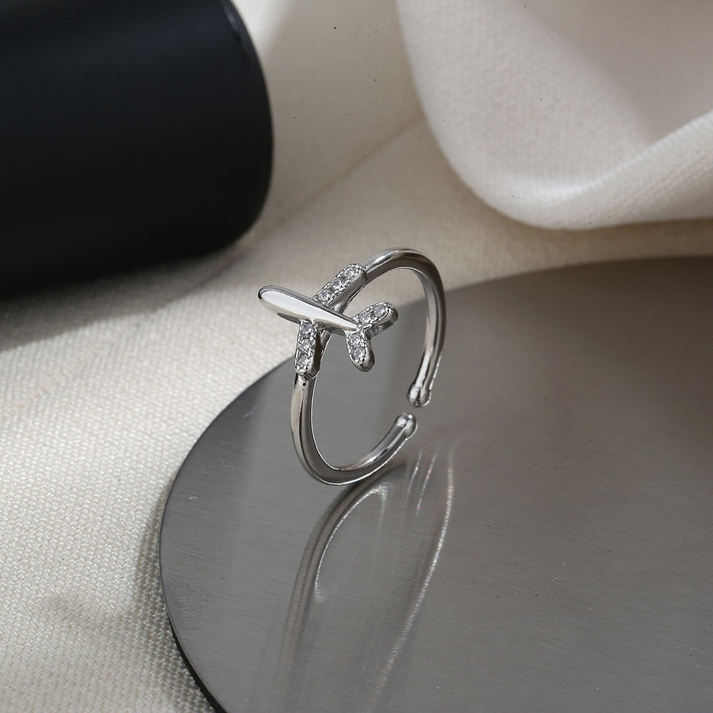 Amazing S925 Silver Airplane Adjustable Ring