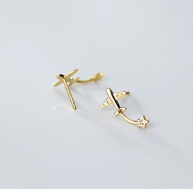 Luxurious 925 Sterling Silver Airplane Themed Earring