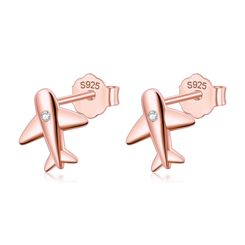 Luxurious Pure 925 Sterling Silver Simple Diamond Airplane Earrings