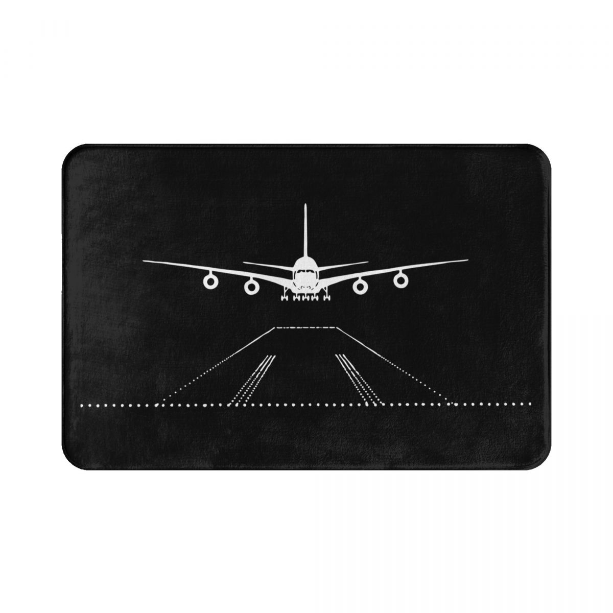 Landing Airplane Black and White Anti-Slip Doormat Rug