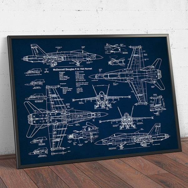 Air Force Plane F18 Hornet Patent Blueprint Canvas