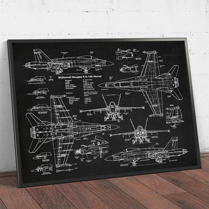 Air Force Plane F18 Hornet Patent Blueprint Canvas