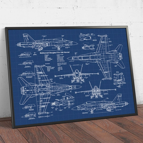 Air Force Plane F18 Hornet Patent Blueprint Canvas